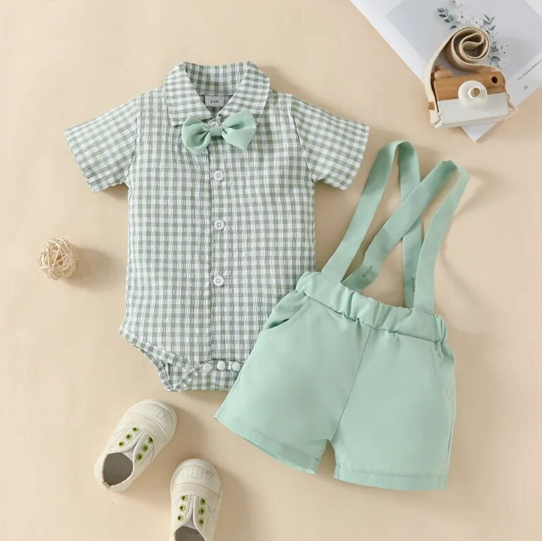 Infantil Boy Summer Clothing Handsome Elegant Newborn 3-18M Birthday Baptism Outfits Soild Gentlemen Costume Sets Xmas Boys Suit