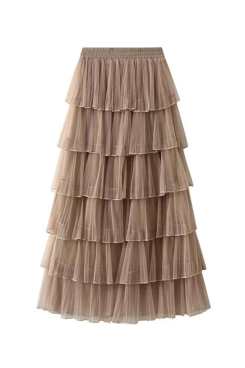 Woman Mesh Long Midi Cake Skirt Solid Color Elegant French Tiered Fairy Tulle Skirts