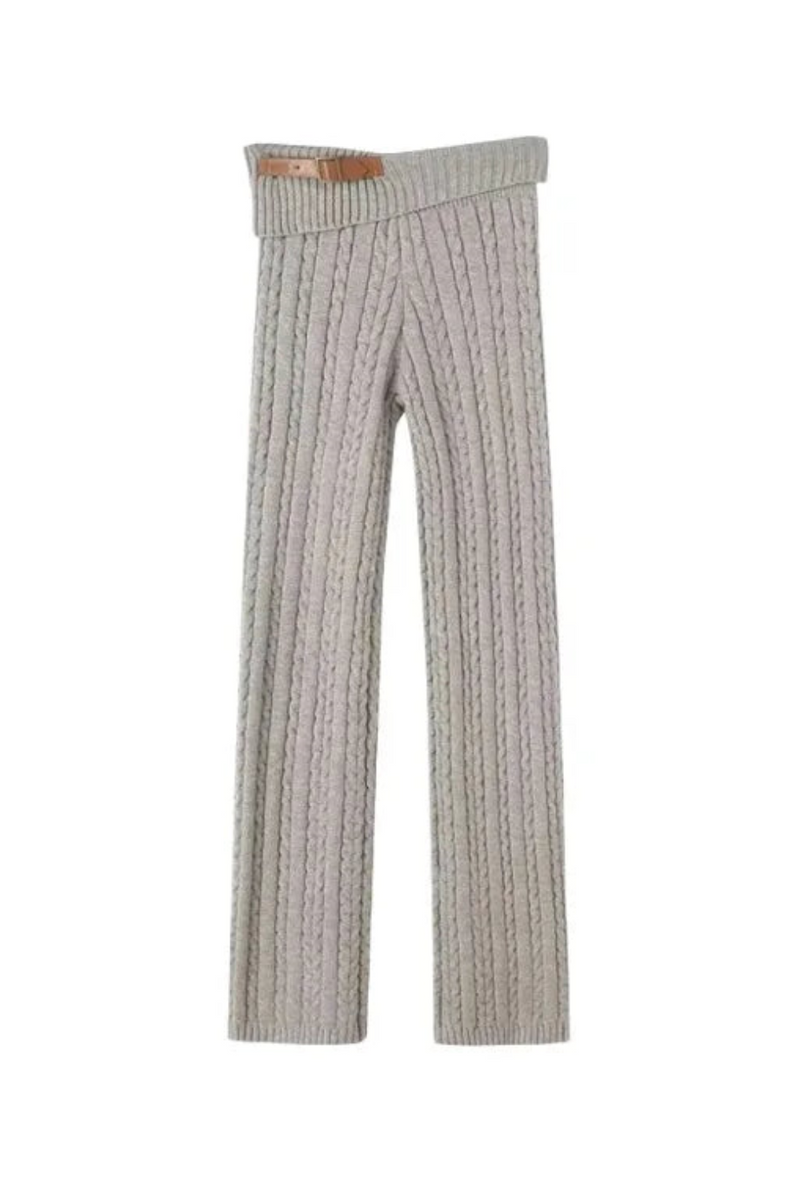 Women Low Rise Ribbed Rollover Fleur Cable Coziest  Cloud Knit  Flare Pant