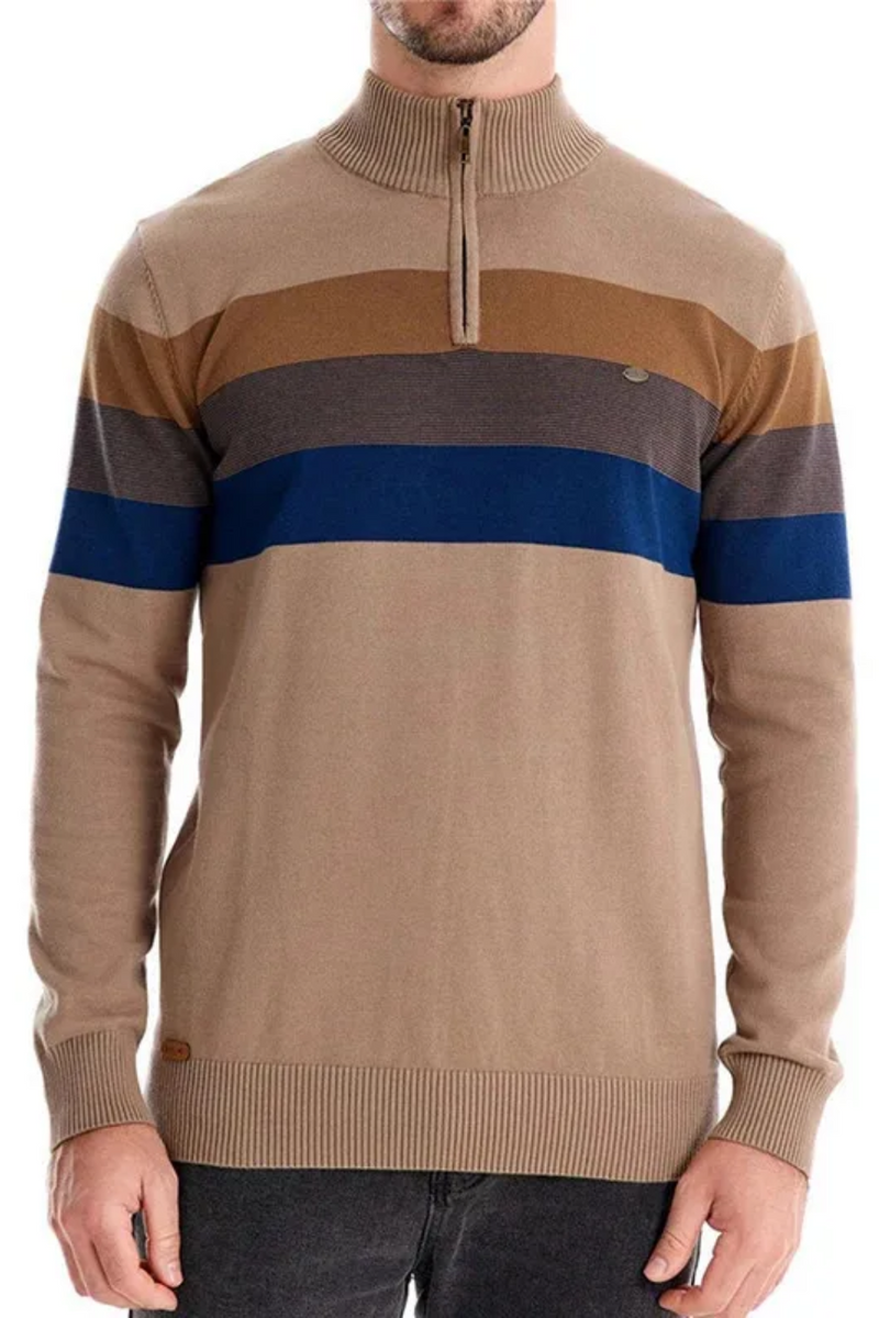 Autumn Winter Men's Zipper Sweater Pullover Striped