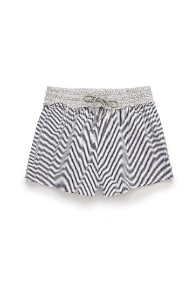 Contrasting Drawstring Elastic Waist Striped Shorts Women Casual Summer Short Pants