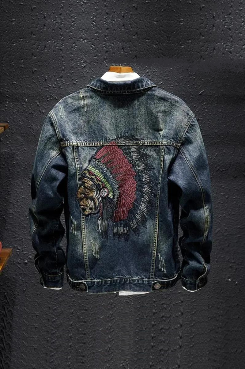 Men Denim Jacket Embroidery Ripped Casual Motorcycle Outwear Male Clothes