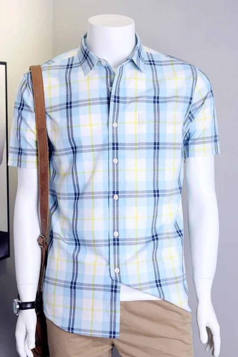 Summer Comfortable Plaid Short Sleeve for Men Casual Thin Shirt