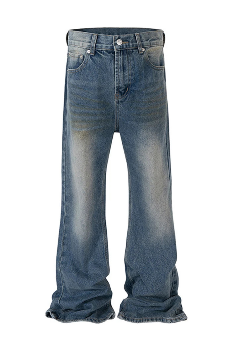 Men Blue Flared Jeans  Designer Loose Denim Pants Casual Jeans Trousers