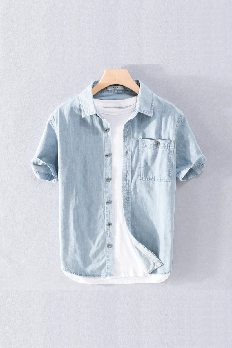 Men Blue Denim Shirts Summer Men Cotton Blue Denim Shirts