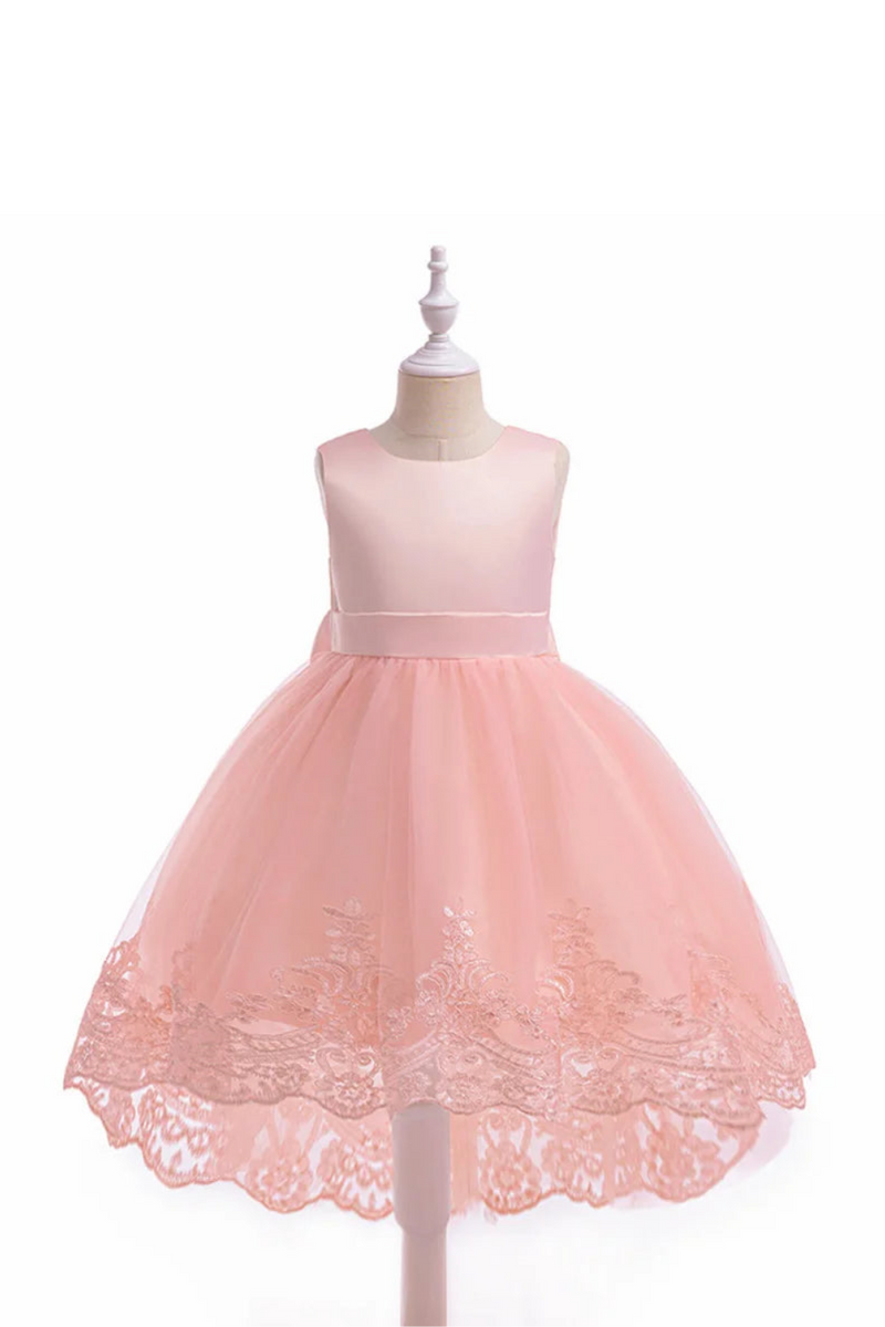 Summer Girl Birthday Party Dress Tulle Trailing Floral Bow Prom Gown Flower Girls Wedding Princess Dress Kids