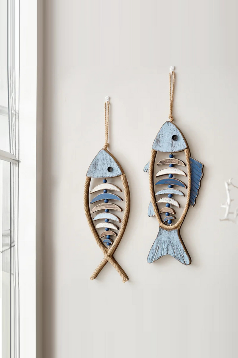 Mediterranean Wood Fish Pendant Hanging Wall Decoration Living Room Ocean Beach Bar Wall Decor