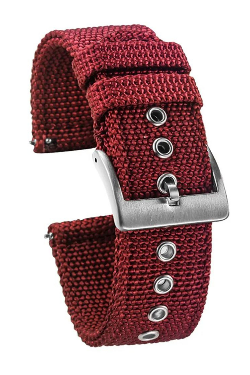 Canvas Watch Bands Red Quick Release Watch Straps and Heavy Duty Brushed Buckle