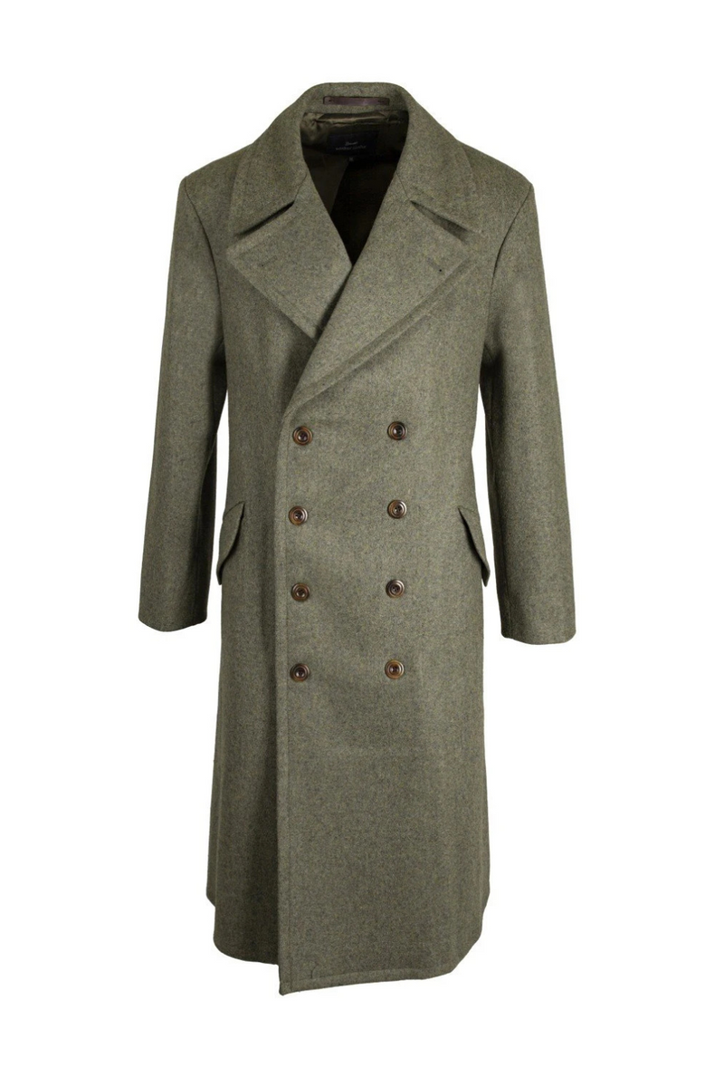 Men Long Coat Overcoat Double Breasted Warm Woolen Pockets Business Causal Tailored