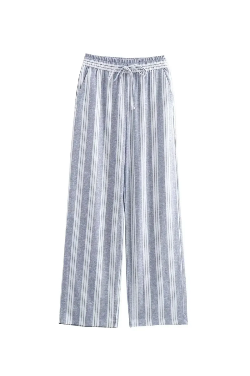 Women's Linen Blend Striped Casual Pants Woman High Waist Cargo Clothes