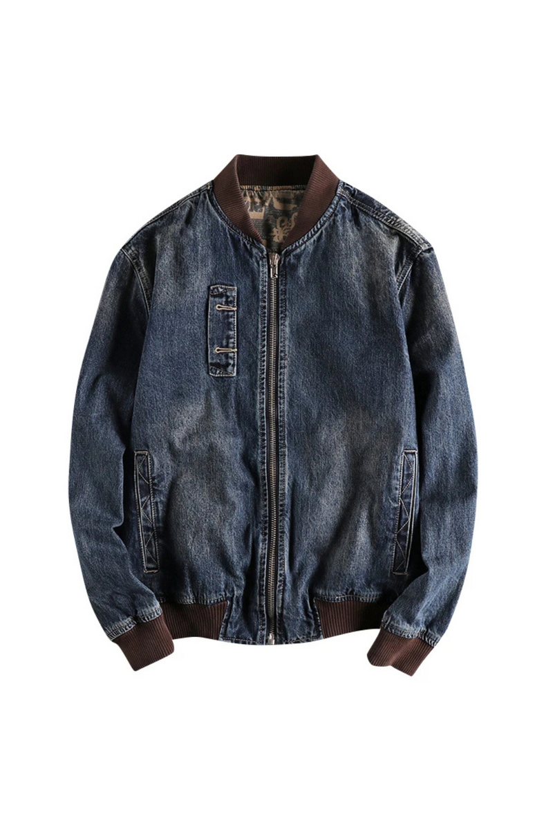 Men's Denim Jacket Jeans Coat Pilot Bomber Denim Outerwear Top for Male