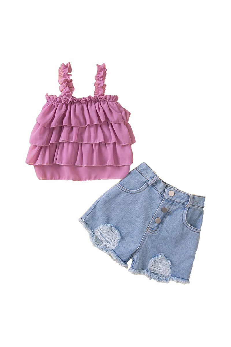 Summer Toddler Girls Clothes Mesh Baby Tops Denim Shorts Children Boutique Clothing