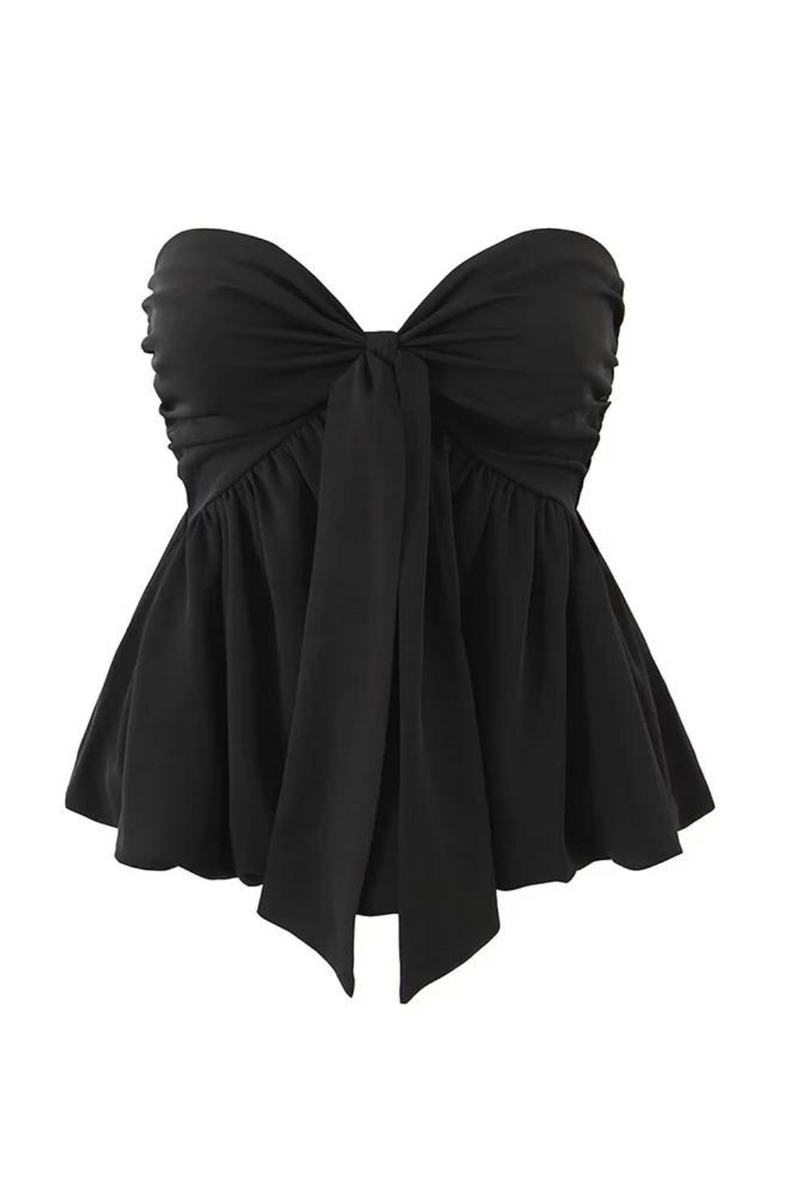 Women Chic Party Knotted Strapless Top Elegant Ladies Summer Black Crop Top