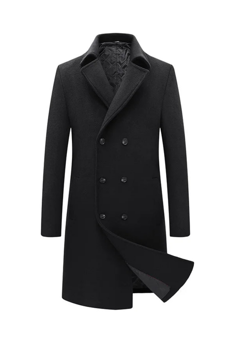 Men Classic Notched Collar Trench Coats Autumn Winter Wool Blend Casual Thicken Warm