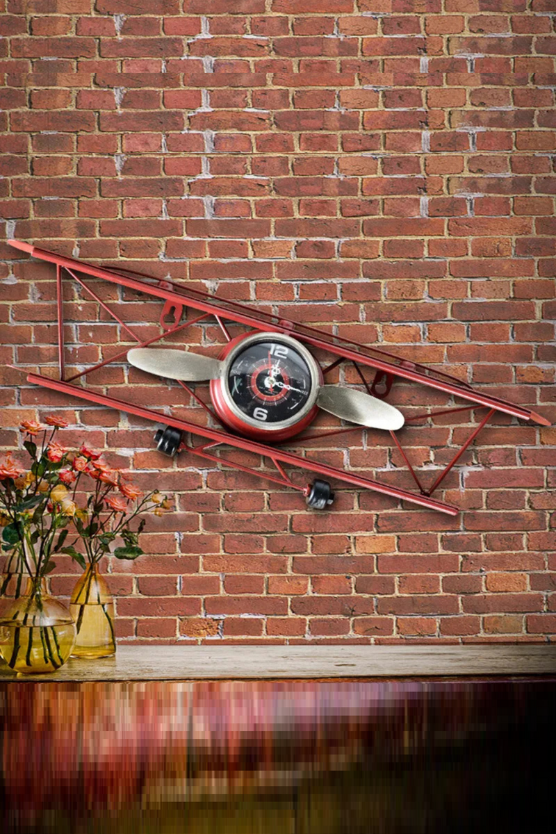 Creative Authentic Retro Iron Aircraft Clock Room Wall Hanging Clock