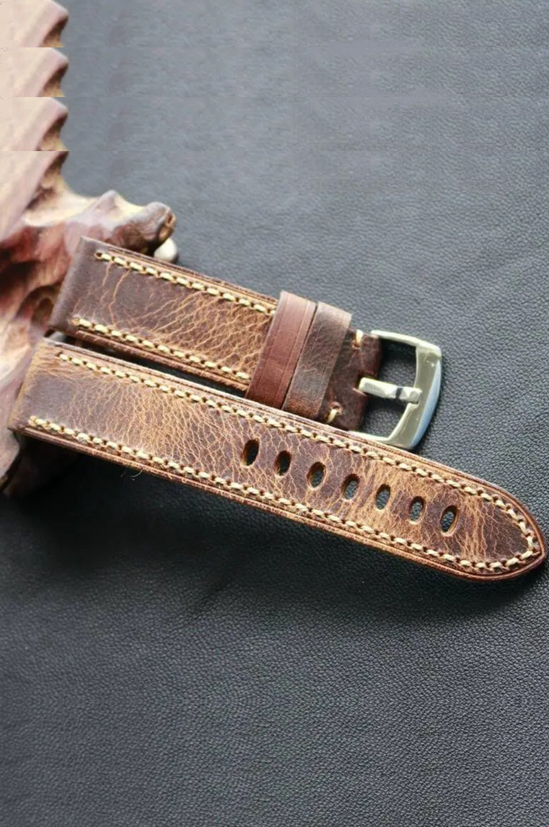 Handmade Oily Retro Leather Watchbands 20MM 22MM Soft And Rough Hand Stitching Leather Strap