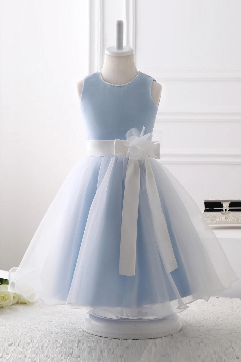 Organza Flower Girl Dress Girls Dresses Sky Blue Bridesmaid Dresses White