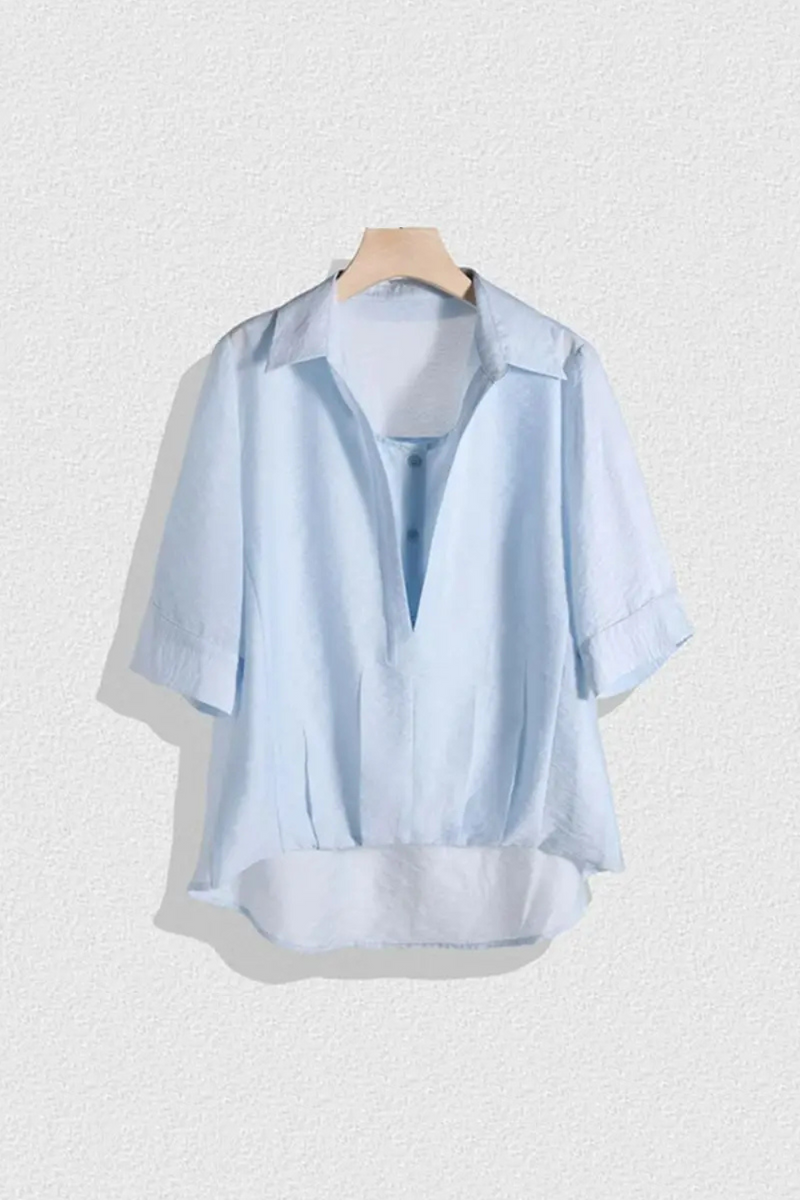 Lady Summer Women's POLO Collar Pleated  Shirt Tops