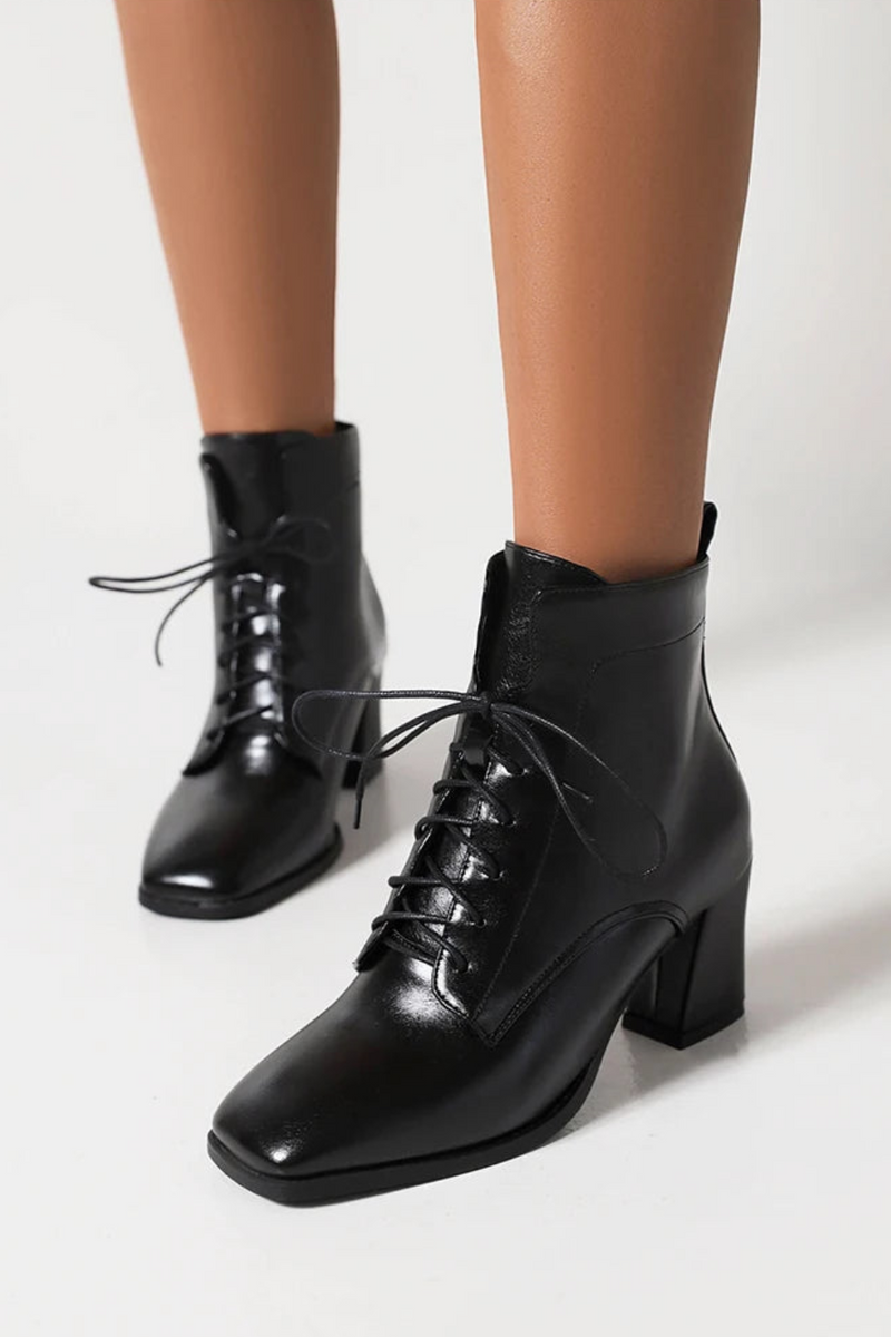 Square Toe Thick Heel Lace-Up Boots Version Of Casual Women's Ankle Boots Autumn