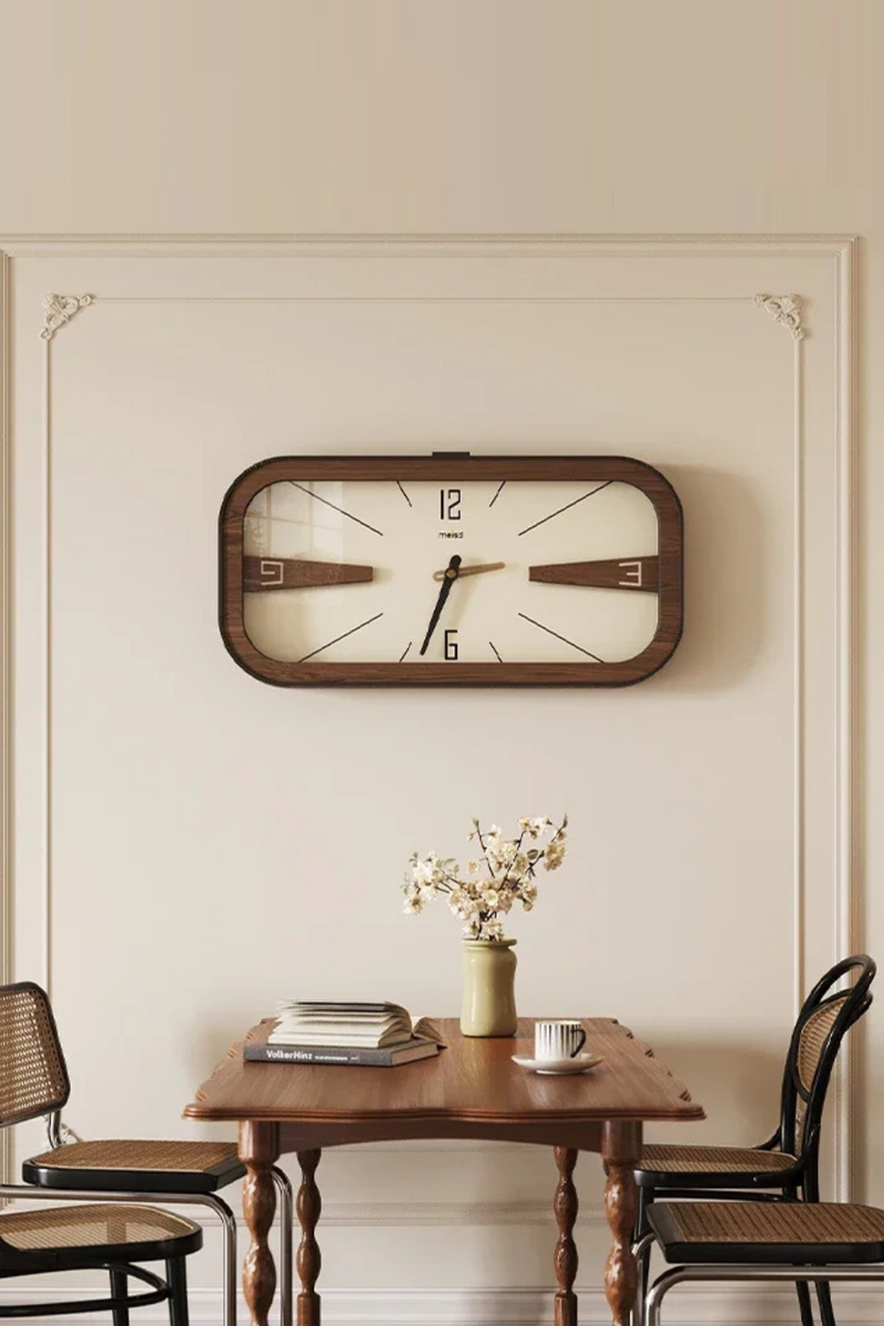 Home Decor Wooden Frame Glass Mirror Wall Clock with Silent Clock