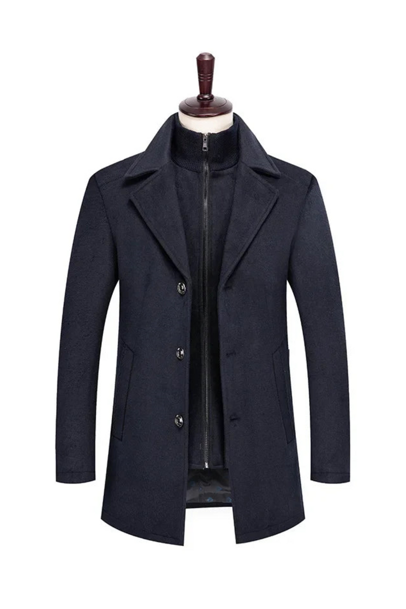 Mens Trench Coat Winter Cold Resistant Wool Blend Jacket Windbreaker Detachable Inner