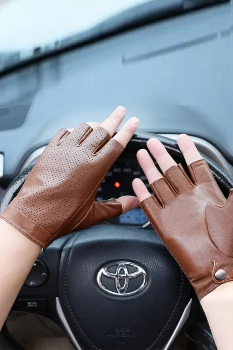 Men Half Finger Driving Gloves for Fitness Breathable Leather Gloves Fingerless Driver Sports Motorcycle