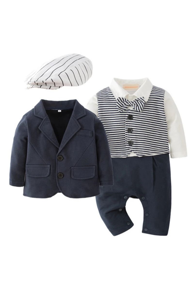 Baby Boys Set Casual Gentleman Coat Stripe Jumpsuit Kids Boutique Clothes