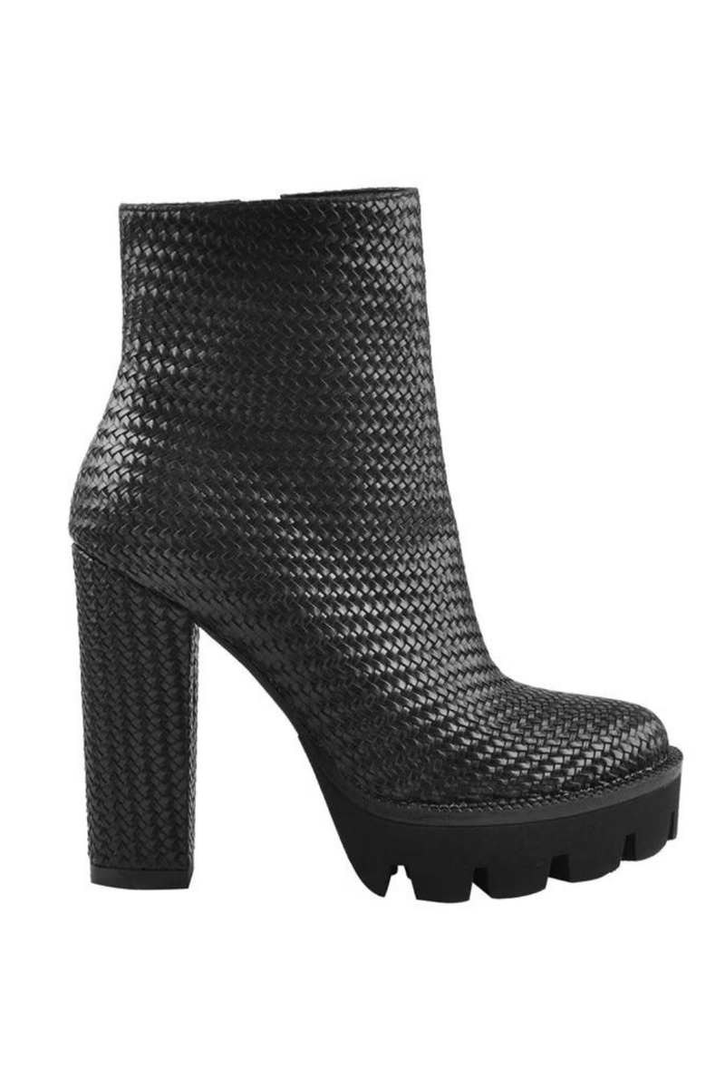 Women Weave Ankle Boots Platform High Heel Matte Black White Side Zipper Booties