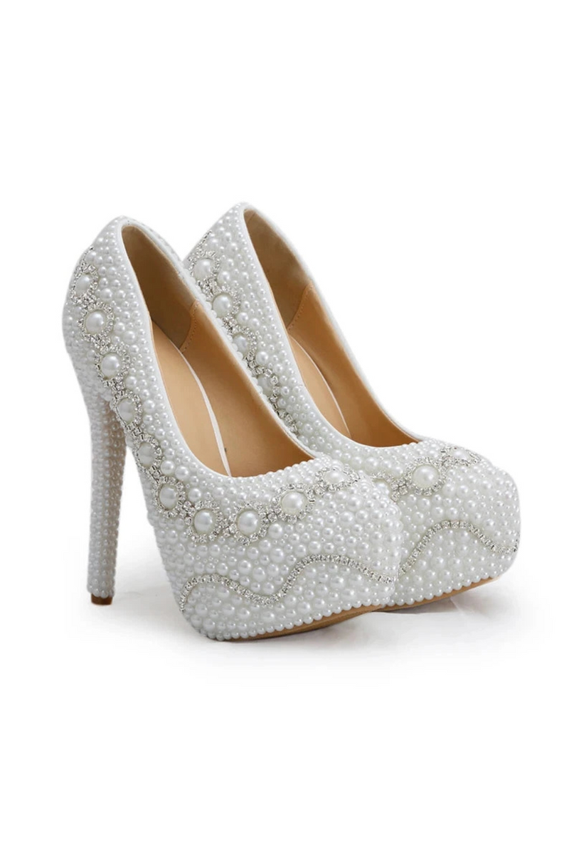 Pearl Heel crystal Women Wedding shoes Bride high heel platform shoes Pumps