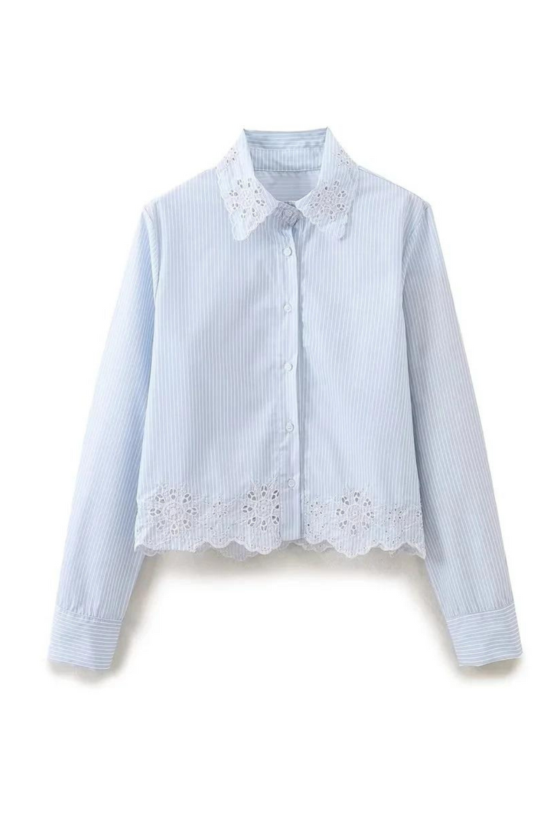 Spring Elegant Patchwork Lace Shirt For Women Lapel Single Breasted Casual Blouse Female