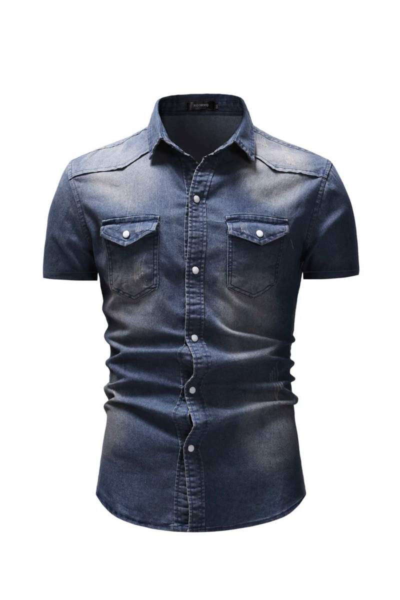 Summer Men Denim Shirt Casual Mens Short Sleeve Shirts Male Tops