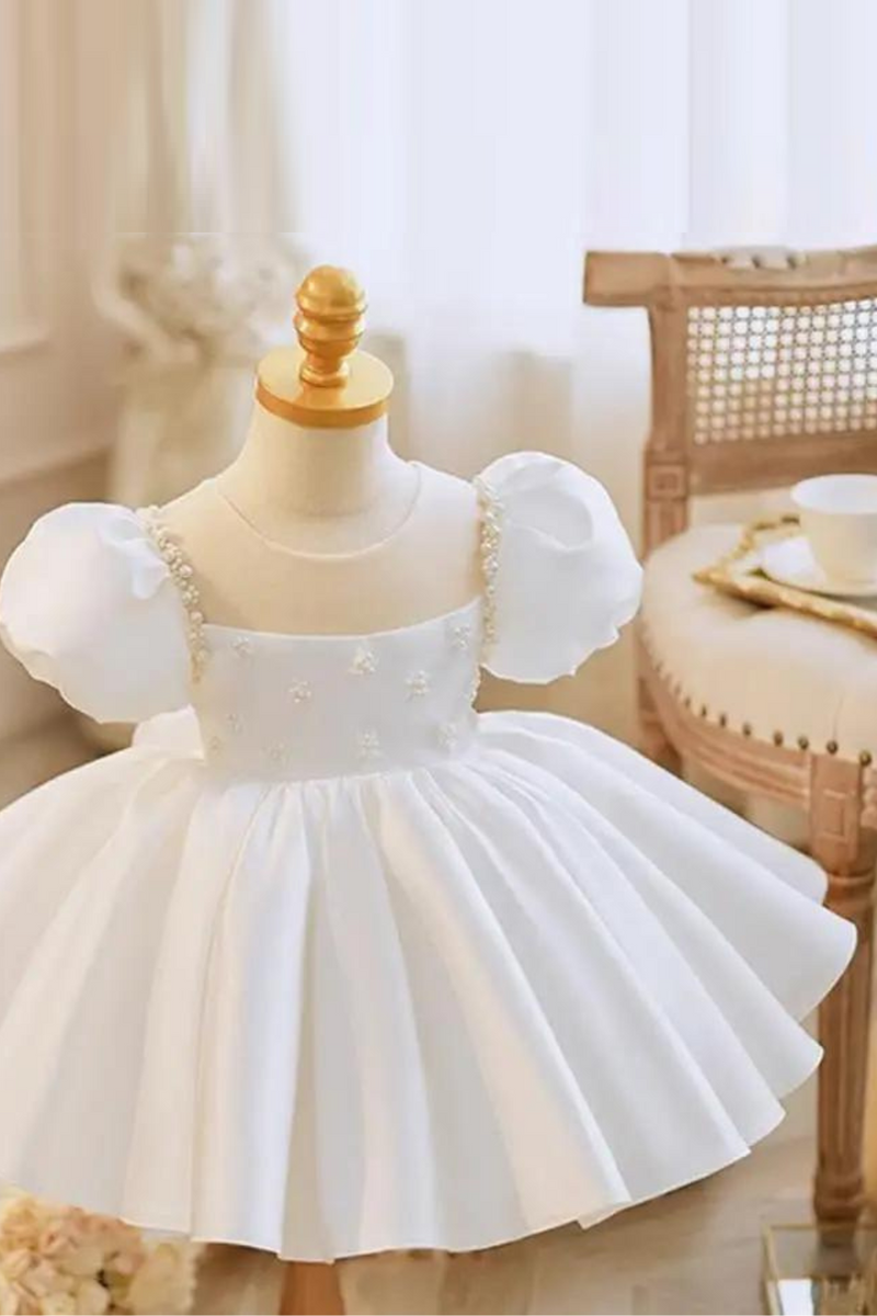 Baby Princess Ball Gown Bow Beading Design Birthday Baptism Party Easter Dresses For Girls