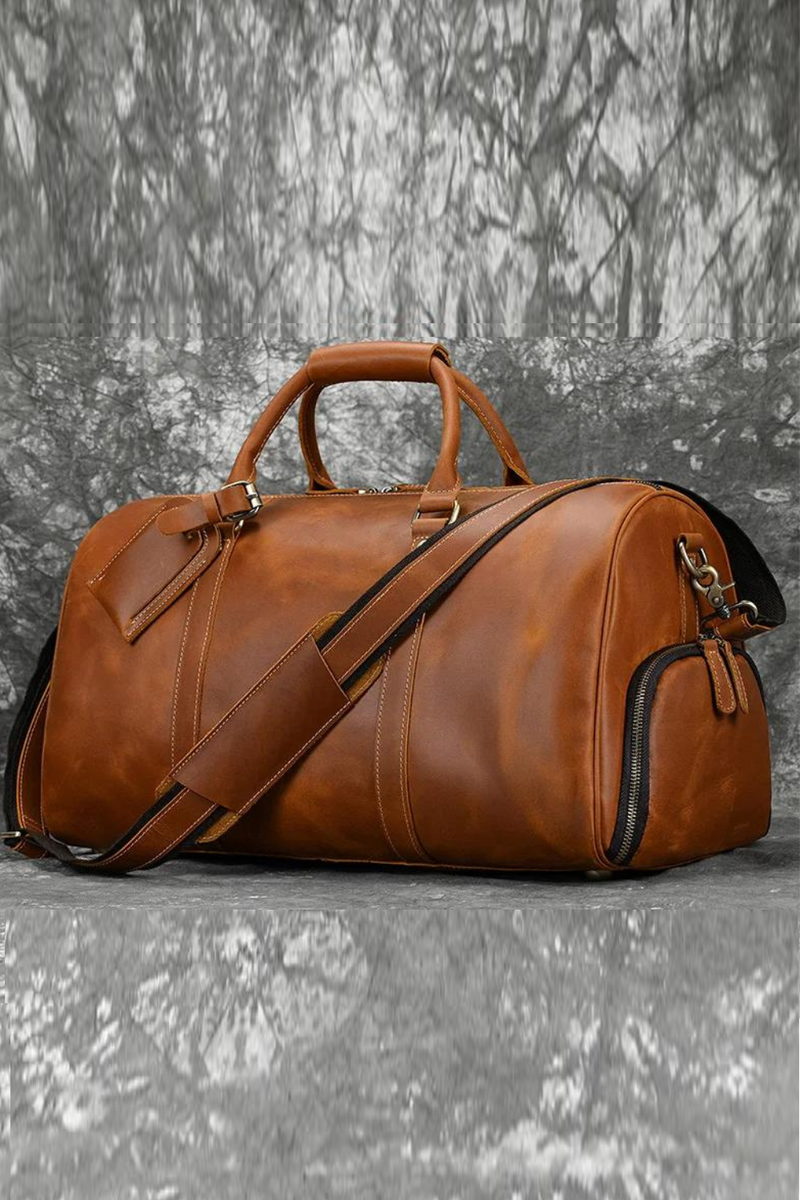 Vintage Men's Hand Luggage Bag Travel Bag With Shoe Pocket Genuine Leather Large Capacity Shoulder