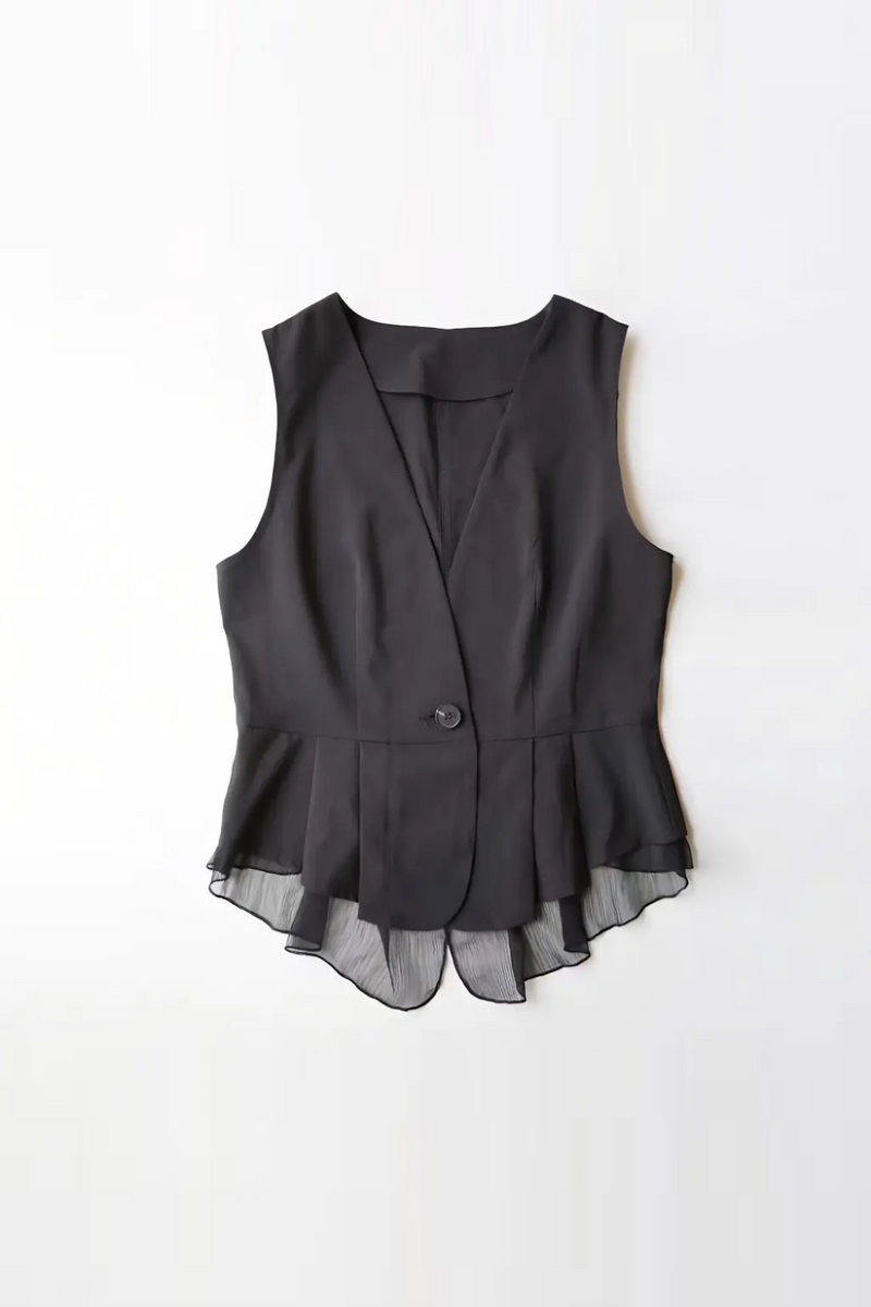 Women's Sleeveless Spliced Chiffon Short Vest Jackets Spring Summer Waistcoat