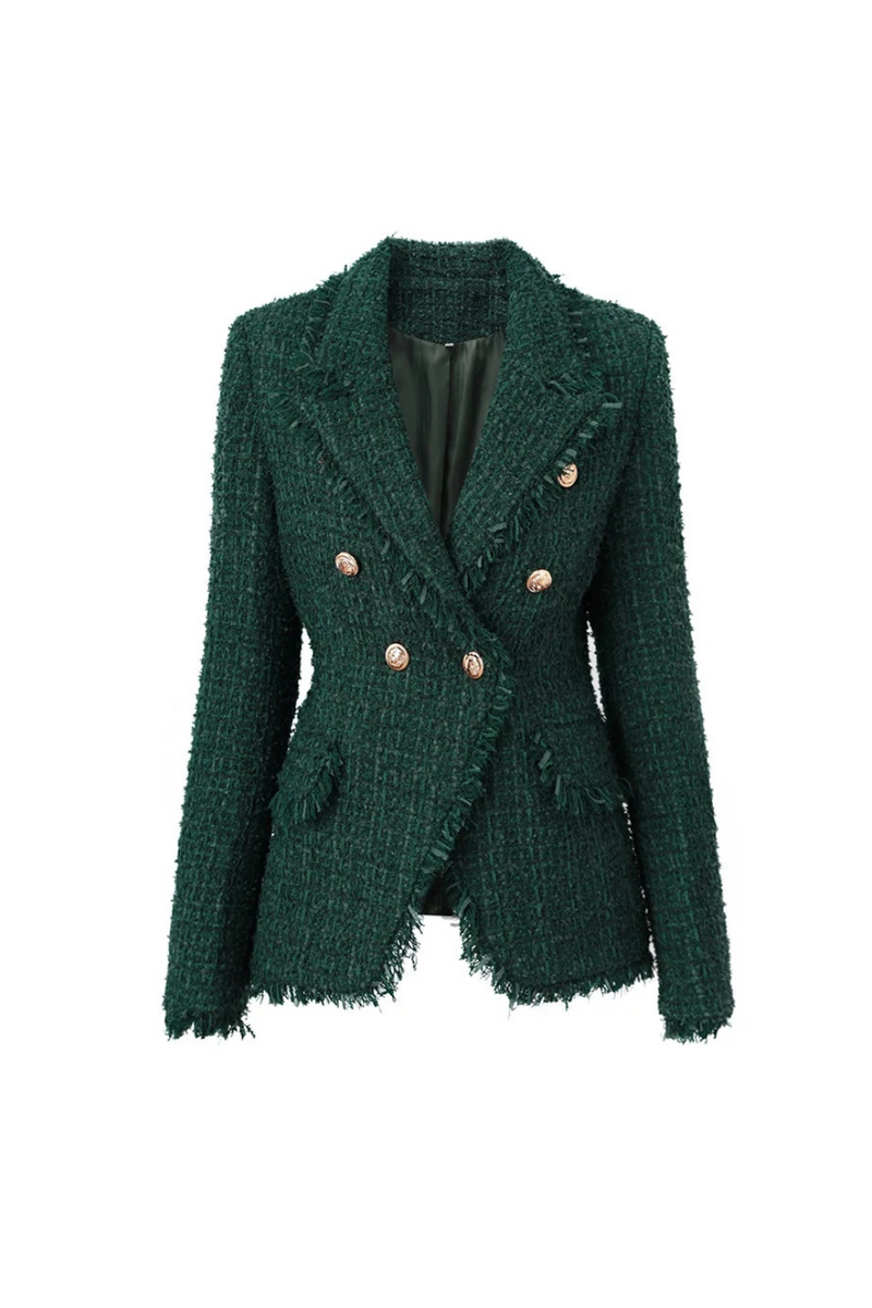 Winter Thick Fabric Woolen Luxury Design Tassel Tweed Women Slim Blazers