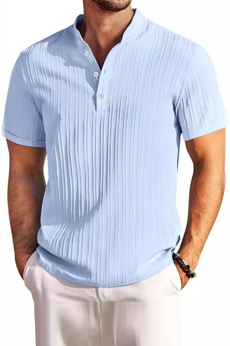 Linen Striped Henry Shirt for Men Summer Casual Comfortable Breathable T-shirt