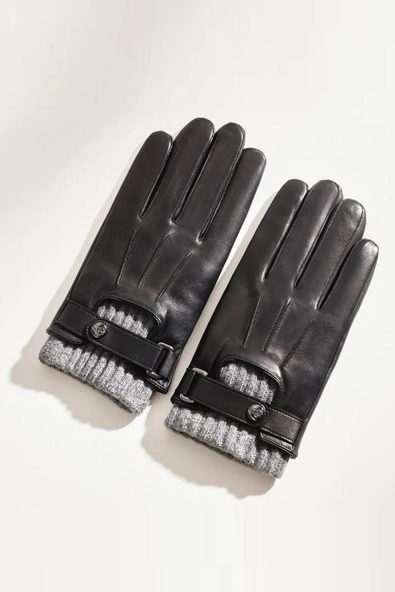 Gloves Male Autumn Winter Black Thermal Knitted Lined Thicken Men Real Leather Gloves