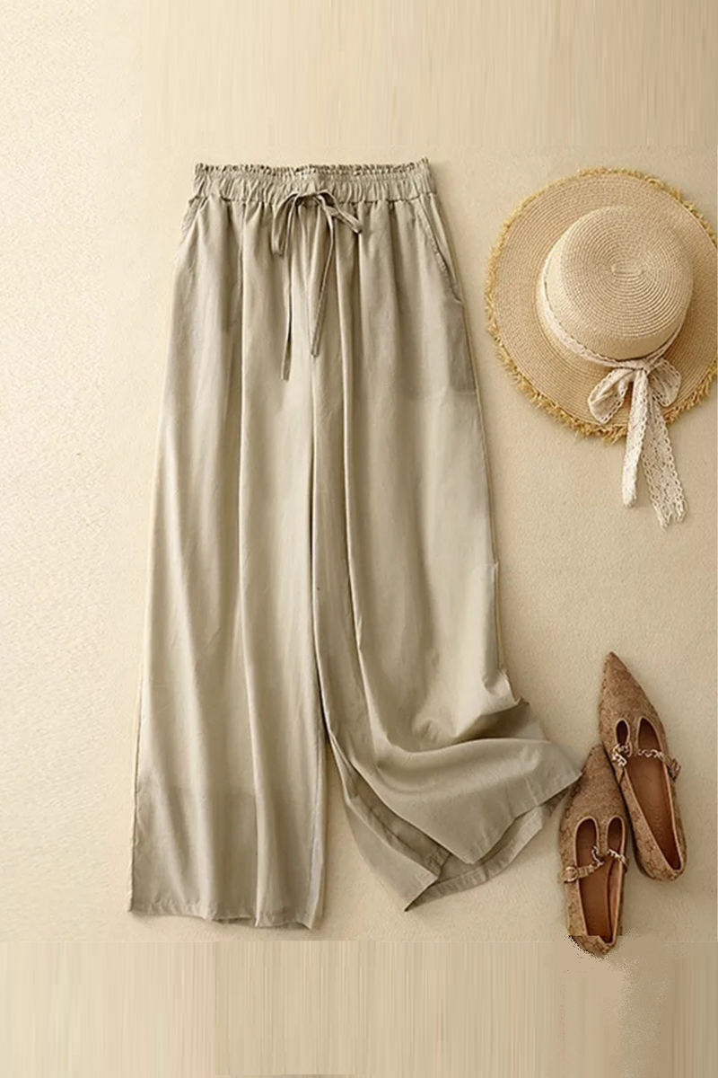 Women Casual Wide Leg Pants Summer Simple Loose Female High Waist Ankle-length Pants