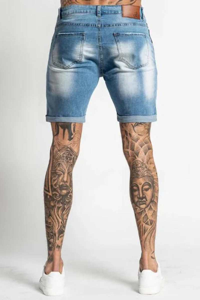 Men Stretch Short Jeans Casual Slim Fit Elastic Denim Shorts Male Hole Out Short Jeans