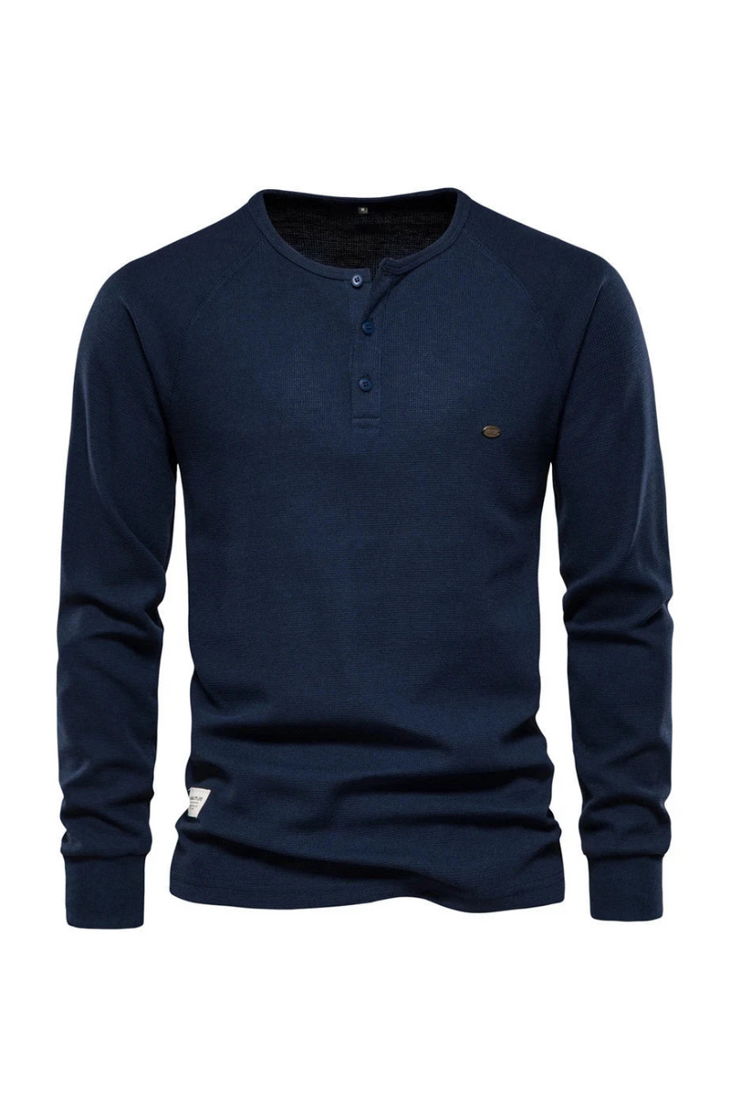 Men Denim Blue Waffle Henley Shirt Autumn Regular Fit Light weight Tshirts Casual Buttons Shirt