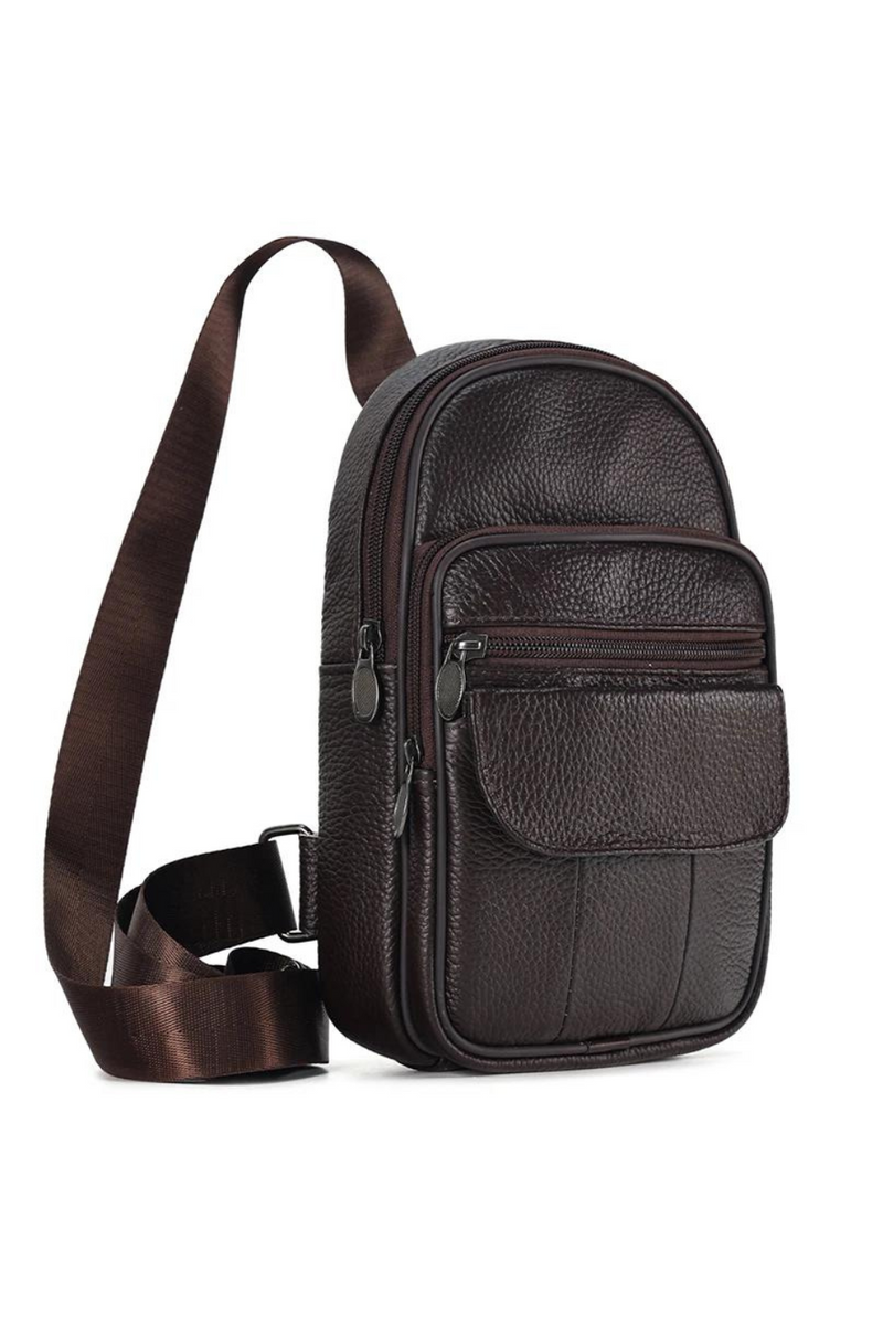 Men Leather Casual Crossbody Bag Trendy Shoulder Bag for Male Chest Pack Travel Sling Bags