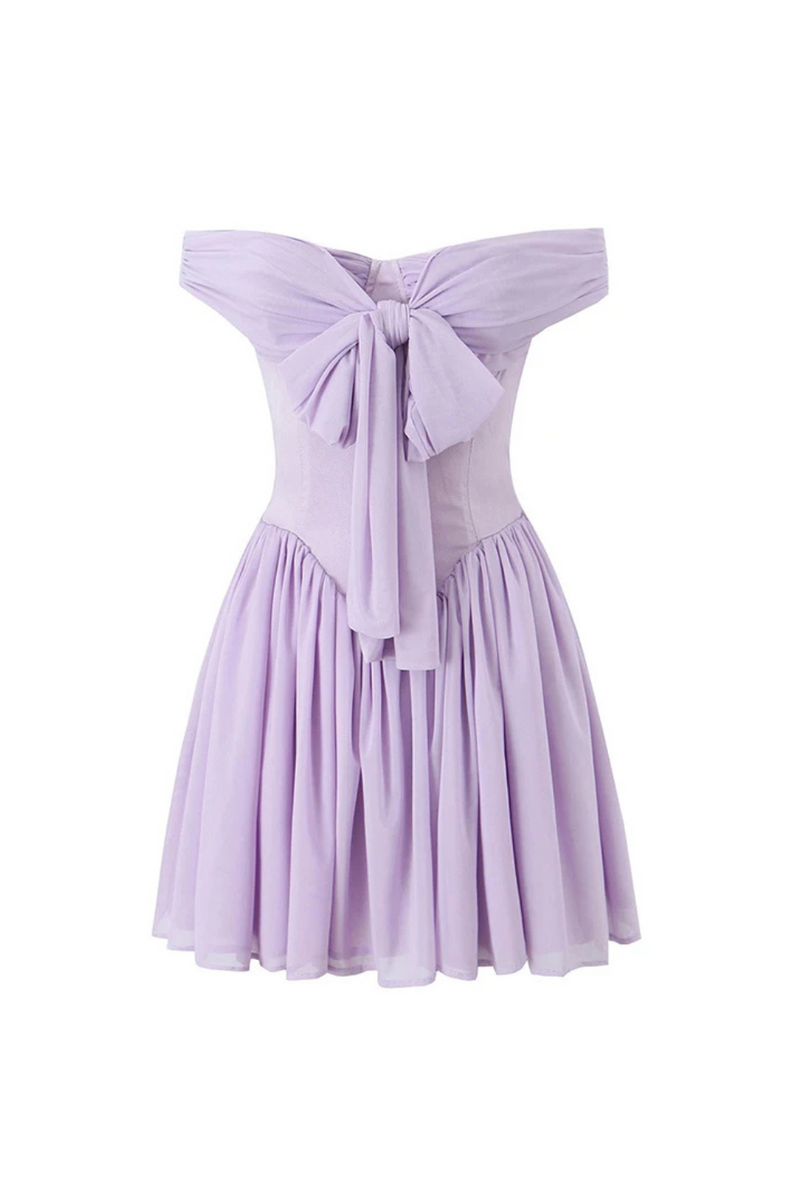 Summer Women Mesh Bow Tie Princess Mini Dress