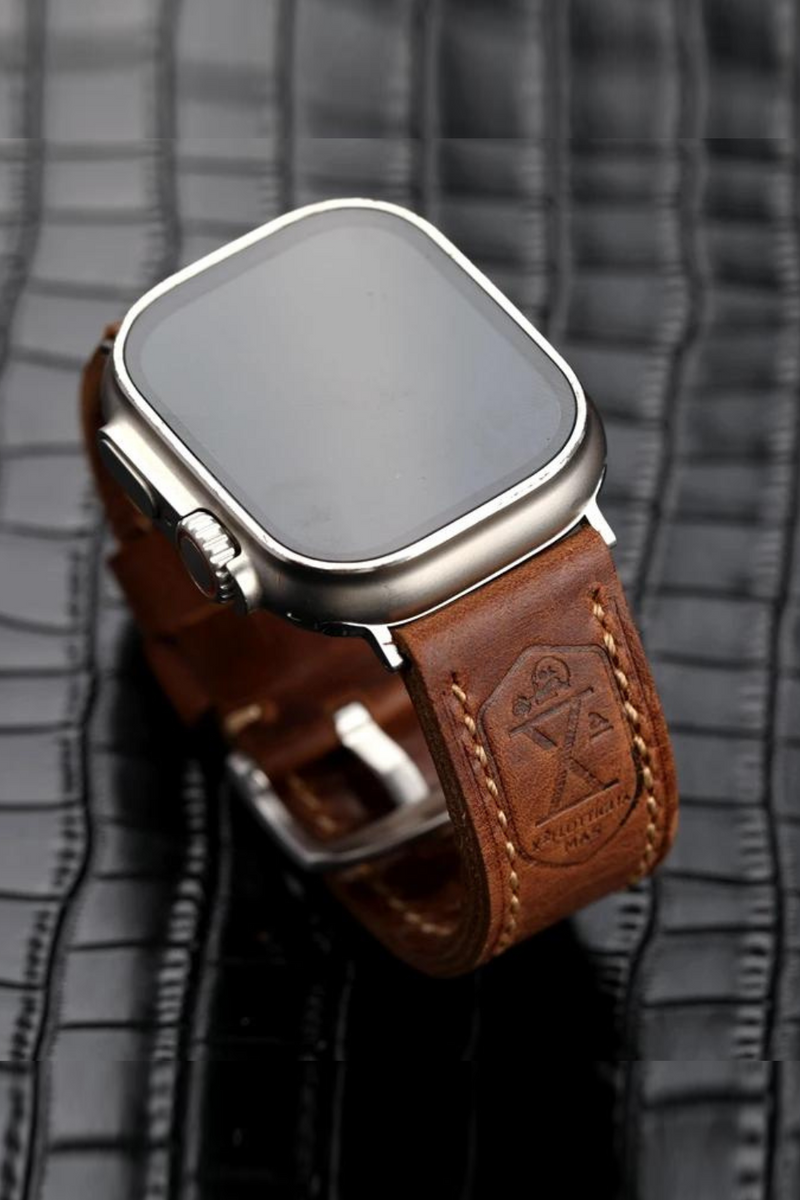 handmade Italian First Leather Watchband For Apple Watch 49mm 45mm iwatch7/8ultra Light Brown Calf Men Leather Strap