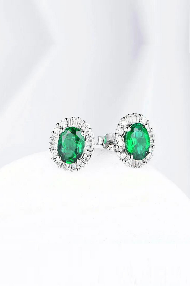 Sterling Silver Emerald Diamonds Gemstone Engagement Stud Earrings For Women Girls Fine Jewellery