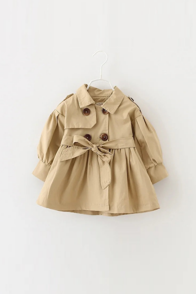 Baby Girls Jacket Waist Belt Infant Toddler Kids Trench Coat Fall Warm Dust Coat