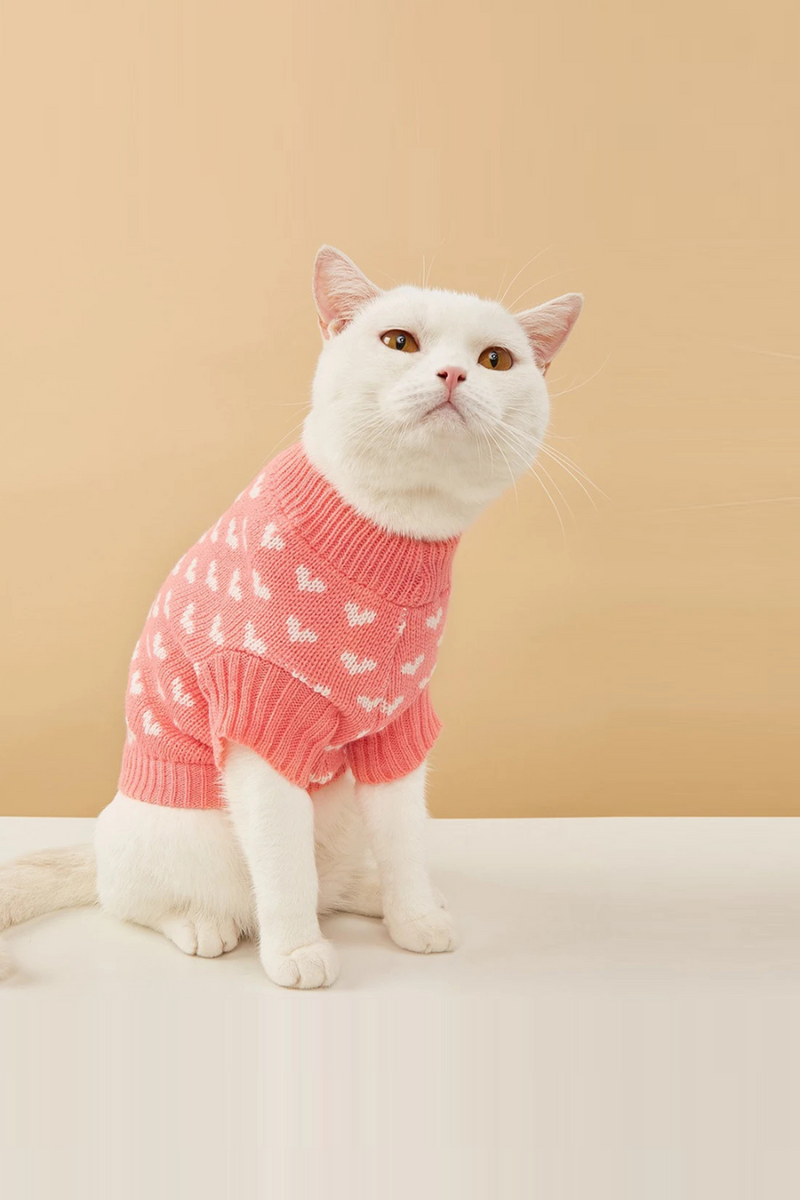 Cute Cat Sweater Classic Heart Graphic Cat Clothes Soft Warm Pet Clothing For Autumn And Winter