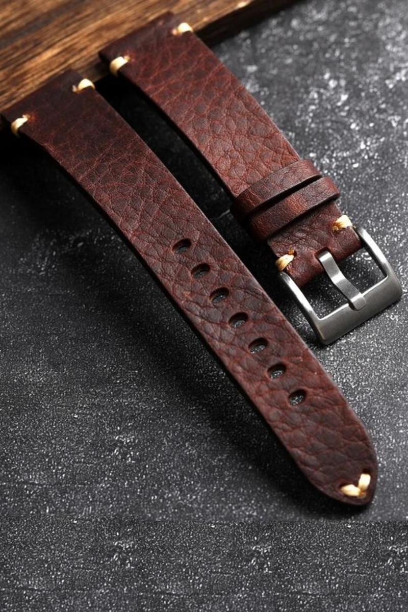 Handmade Genuine Leather Watchband Old Brown Black 18 20 22MM Soft Men's Vintage Bracelet First Layer Leather