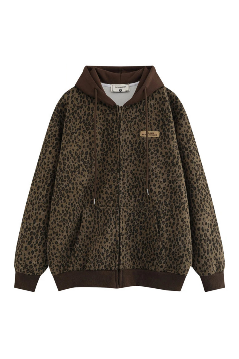 Hoodie Jacket Leopard Loose Hooded Sweatshirt Coat Streetwear Men Clothing