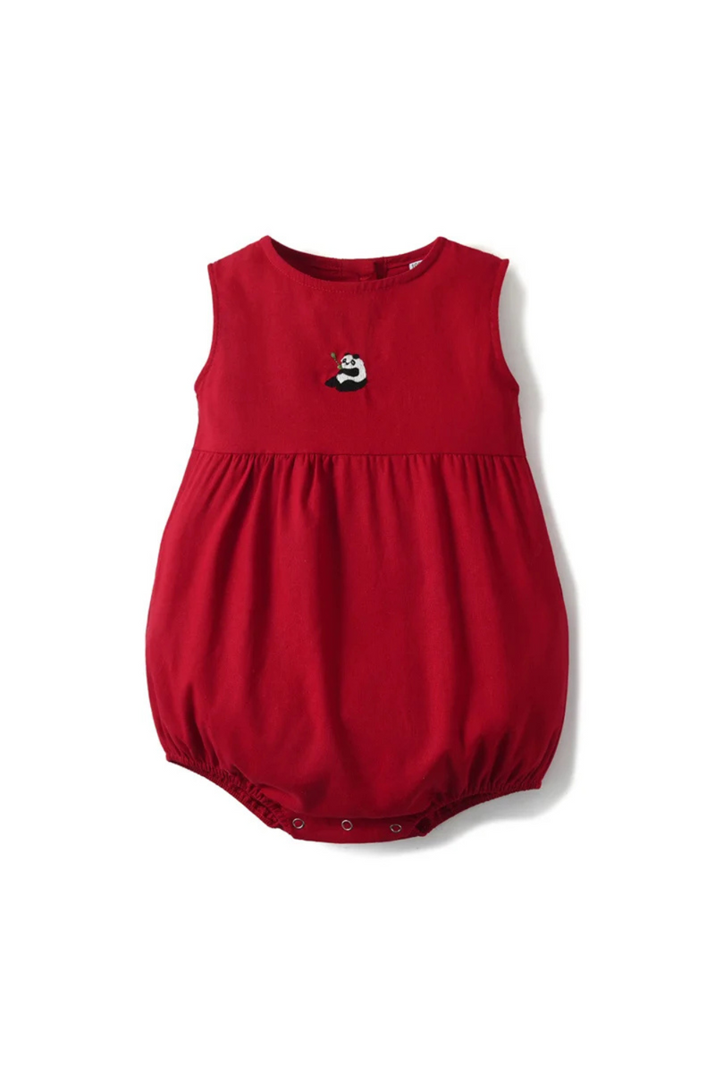 Baby Girls Panda Embroidery Rompers Toddler Girl Red Rompers