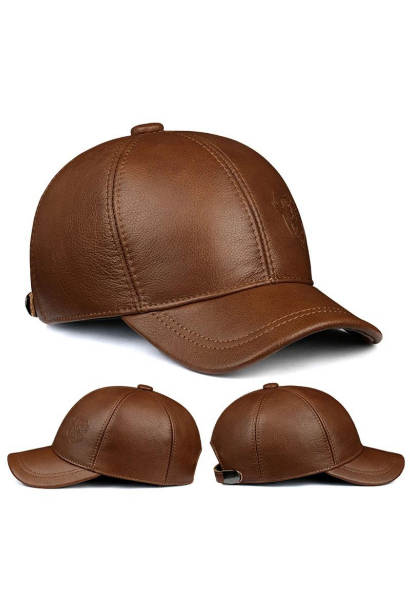 Warm Hat Man Winter Genuine Leather Baseball Caps Male Casual Belt Ear Protect